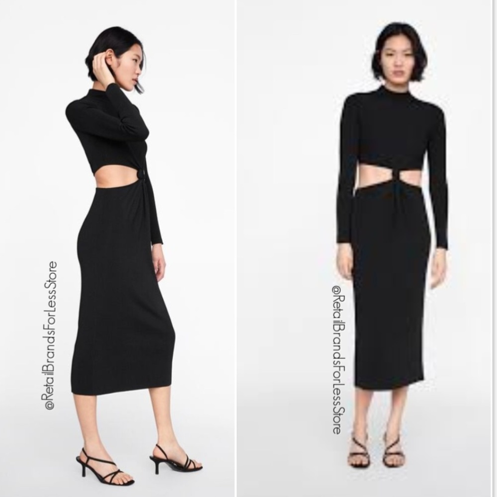 ZARA BLACK CUT OUT KNIT BANDAGE MIDI MAXI DRESS_7